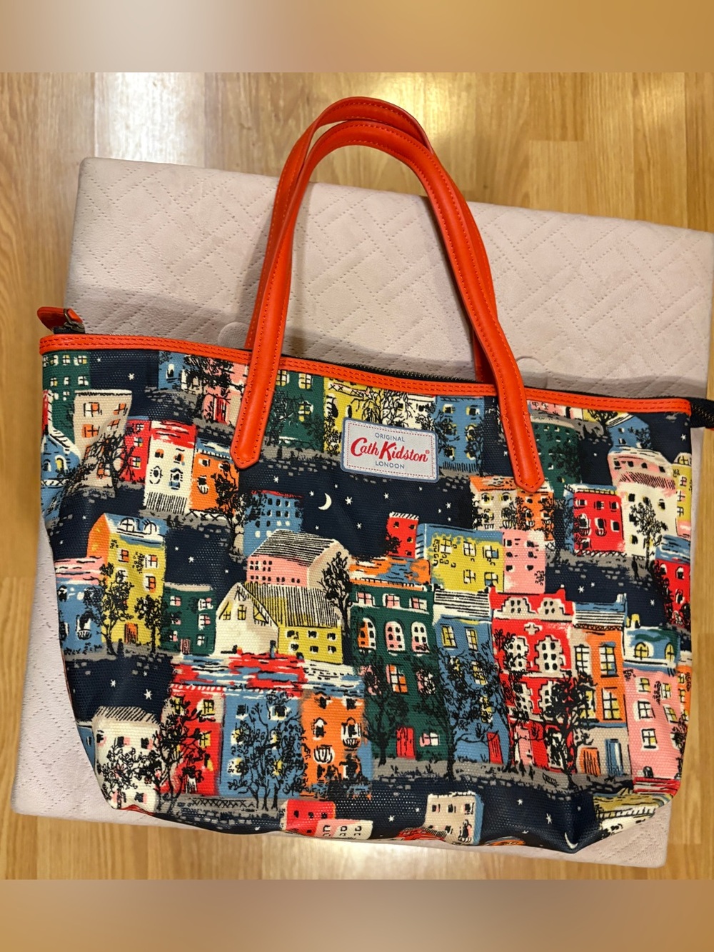 Cath Kidston red-Trim Printed London coated Canvas hand Bag